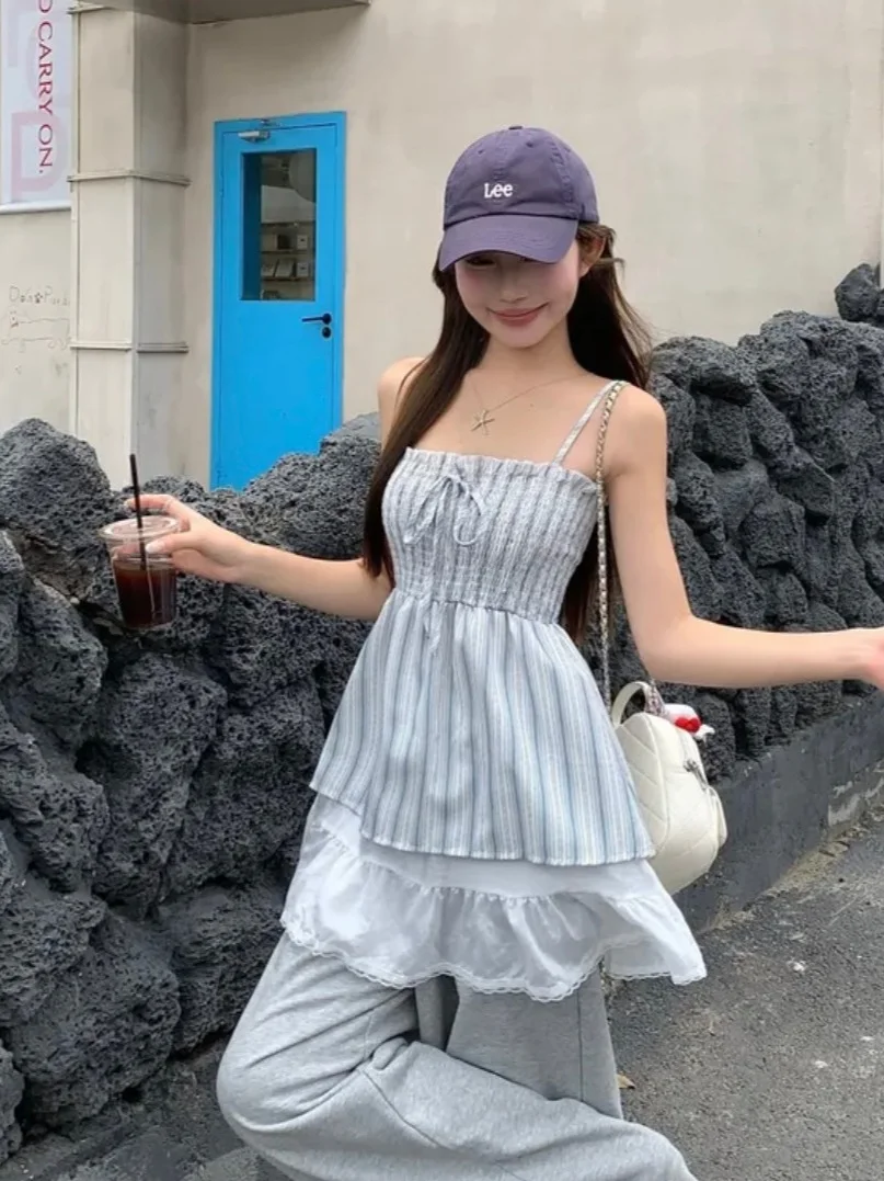 Koreanische Sle Abnehmen Sommer Fre Süße Anti-Aging frauen Lose Gestreiften Off-ulder Top Oberbekleidung mit Spitze Trim