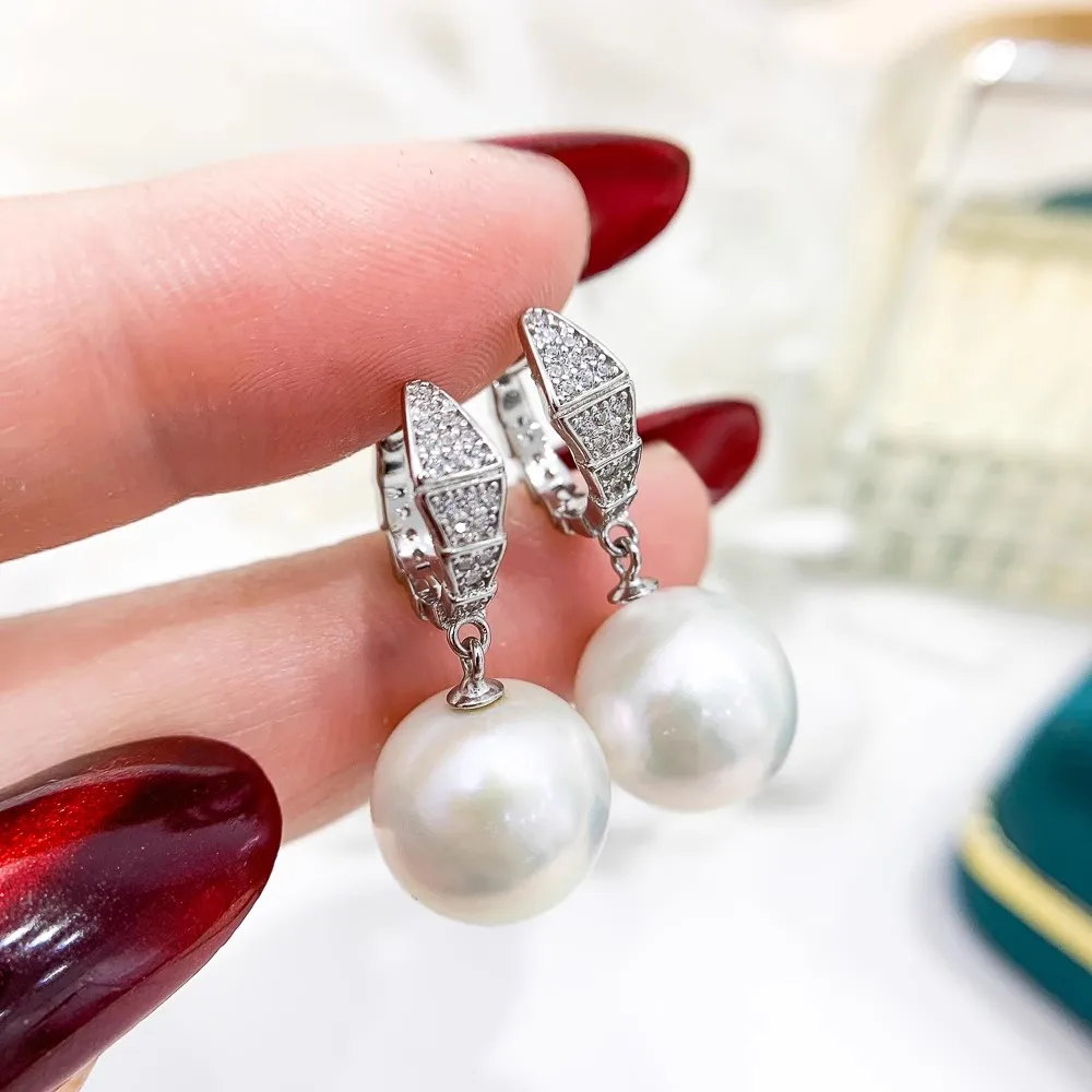 

Gorgeous AAAA 10-11mm Natural south sea Round White pearl earring 925 Silver