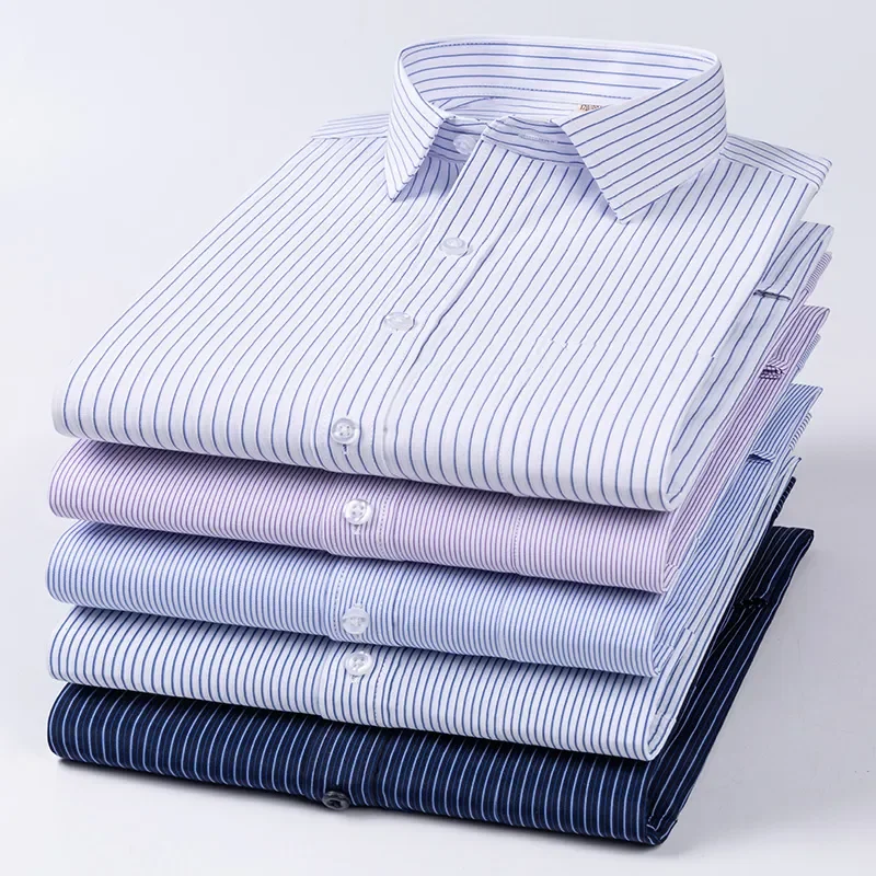 S~7XL Men's Formal Shirt Long Sleeve Extra Large Size Office Solid Color Striped Classic Versatile Fashion Business White Shirt