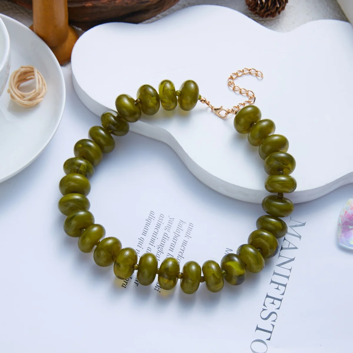 Dopamine Bunte flache, runde Acryl-Perlenkette für Damen und Herren, trendige, einfache geometrische Harzperlen, stapelbarer Choker-Schmuck – Detail 26