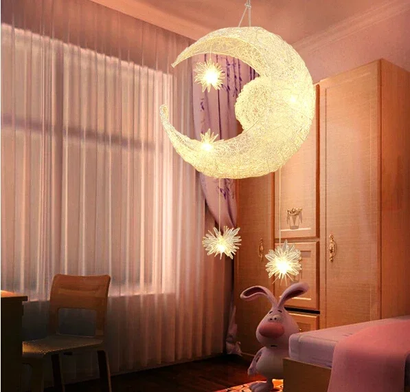 Moderno lua estrela led lustres de sala luminária para crianças quarto crianças luminária teto luminária