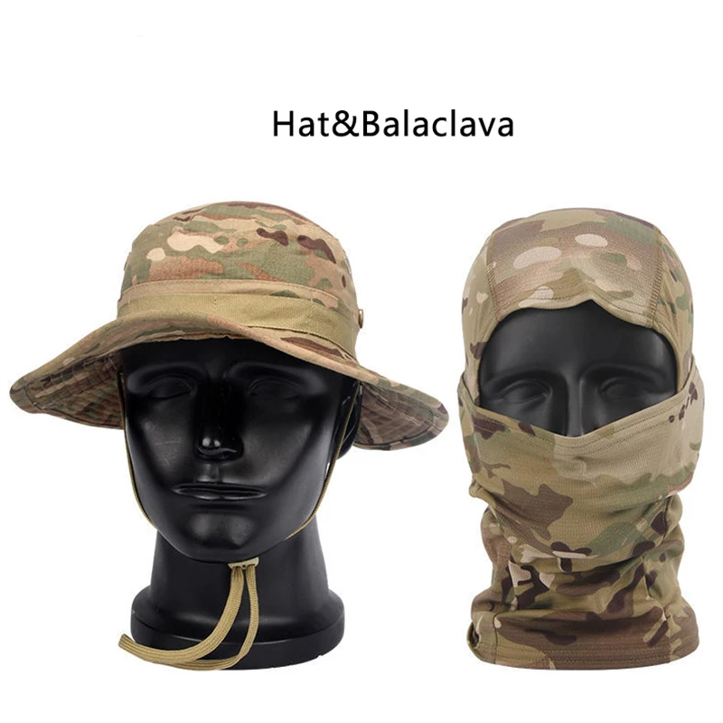 Fisherman\'s Hat Airsoft Sniper Cap Camouflage Caps for Men Women Sun Hats Outdoor Balaclava Bucket Boonie Hats Mask X043