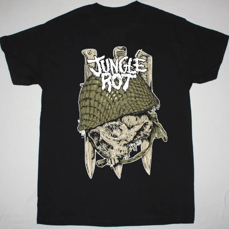 Vtg JUNGLE ROT Band SKULL Heavy Black All Size T Shirt For Men BL409