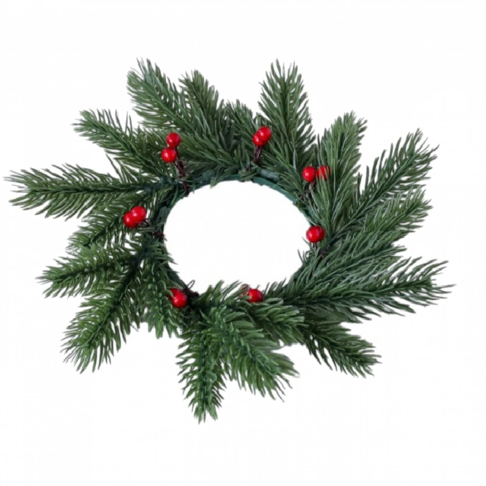 Christmas Candle Ring Small Artificial Red Berries Pine Needles Wreath