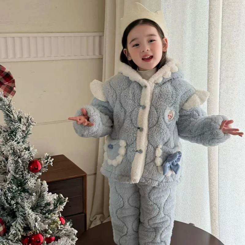 

Elsa Girls 3-Layer Quilted Pajama Set, Plush Flannel Loungewear for Toddlers & Kids Winter Sleepwear