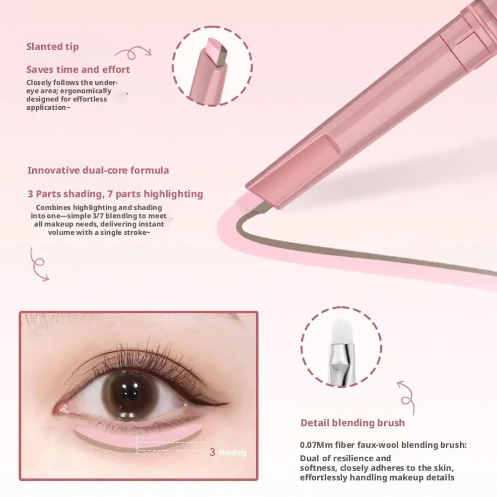 Two Tone Aegyo Sal Stick 1PC Portable Dual Ended Contour Highlighter Pencil Micro Fiber Brush For Eye Makeup view 2