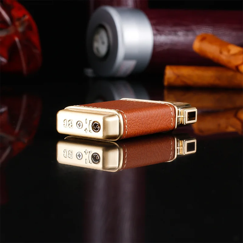 Inflatable Metal Lighter Pipe Oblique Fire Design Lighter Leather Brushed Metal Lighter Exquisite Gifts Men\'s Essentials