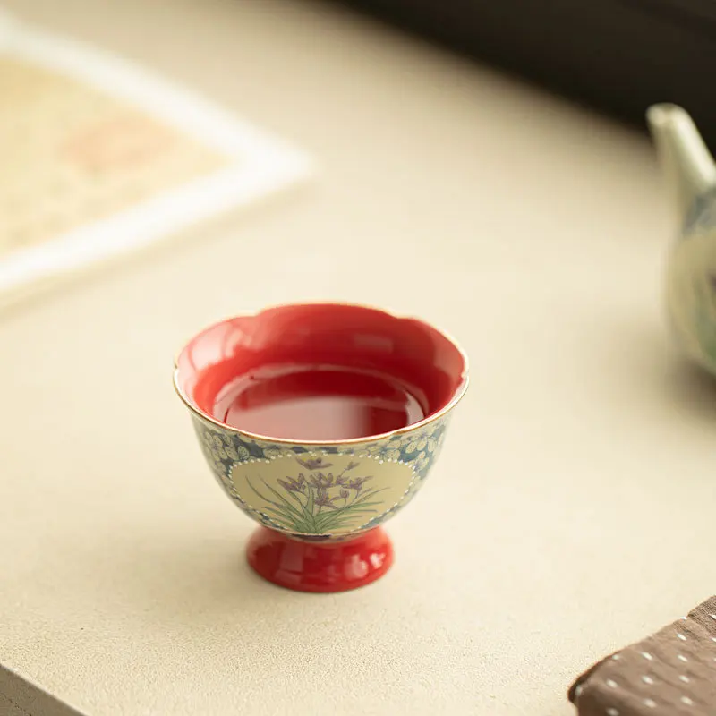 Jingdezhen Blue White Ceramic Master Cup Window Plum Rim Palace Red Kung Fu Tea Tasting Cup Household Tea Drinkware