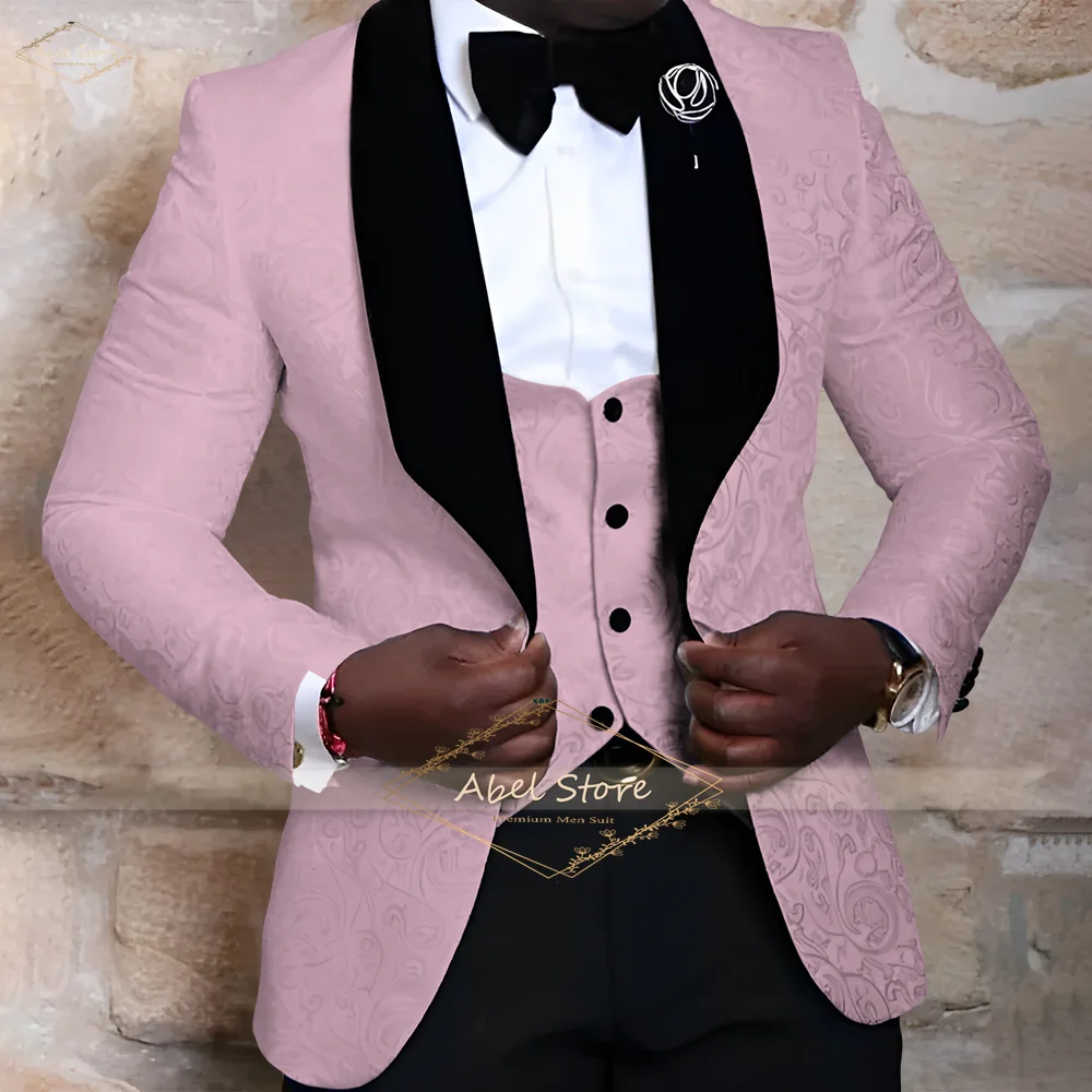 Premium Jacquard Design Suit 3PC Set for Groom Special Occasions Formal Jacket Waistcoat Trousers Custom Sizing