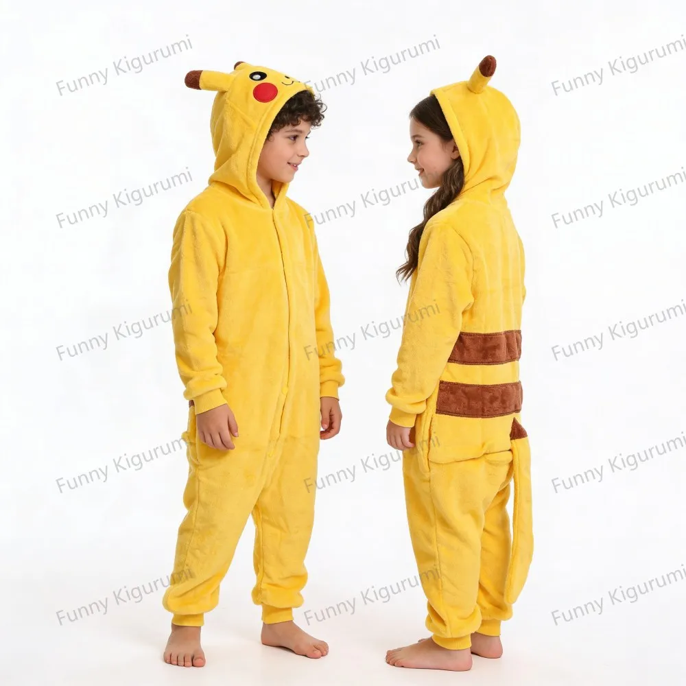 

Детские комбинезоны с Пикачу, детские пижамы кигуруми с животными, цельная одежда для сна для мальчиков, домашняя одежда для девочек 4, 6, 8, 10, 12 лет, одежда для косплея