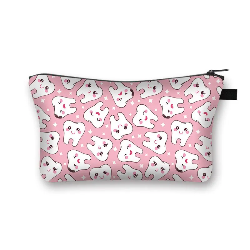 Nova grande capacidade senhoras poliéster viagem saco de maquiagem dente flor bolsa design personalizável organizador armazenamento