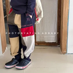 2025 Spring Autumn Children Clothes Girls Cotton Pants 1-6y Boys Color Block Plaid Kid's Fashion Trousers Toddler Harem Pants