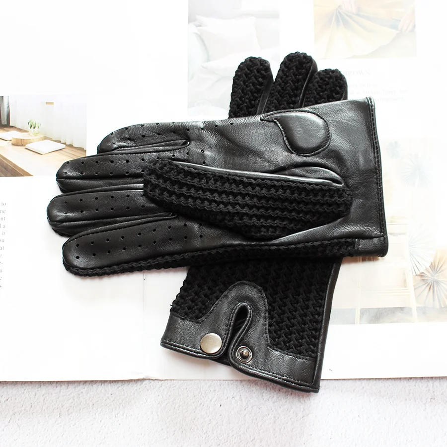 Motorcycle Riding Touch Screen Sheepskin Leather Gloves Women\'s Thin Unlined Knitted Spring and Autumn Ladies Driving Gloves