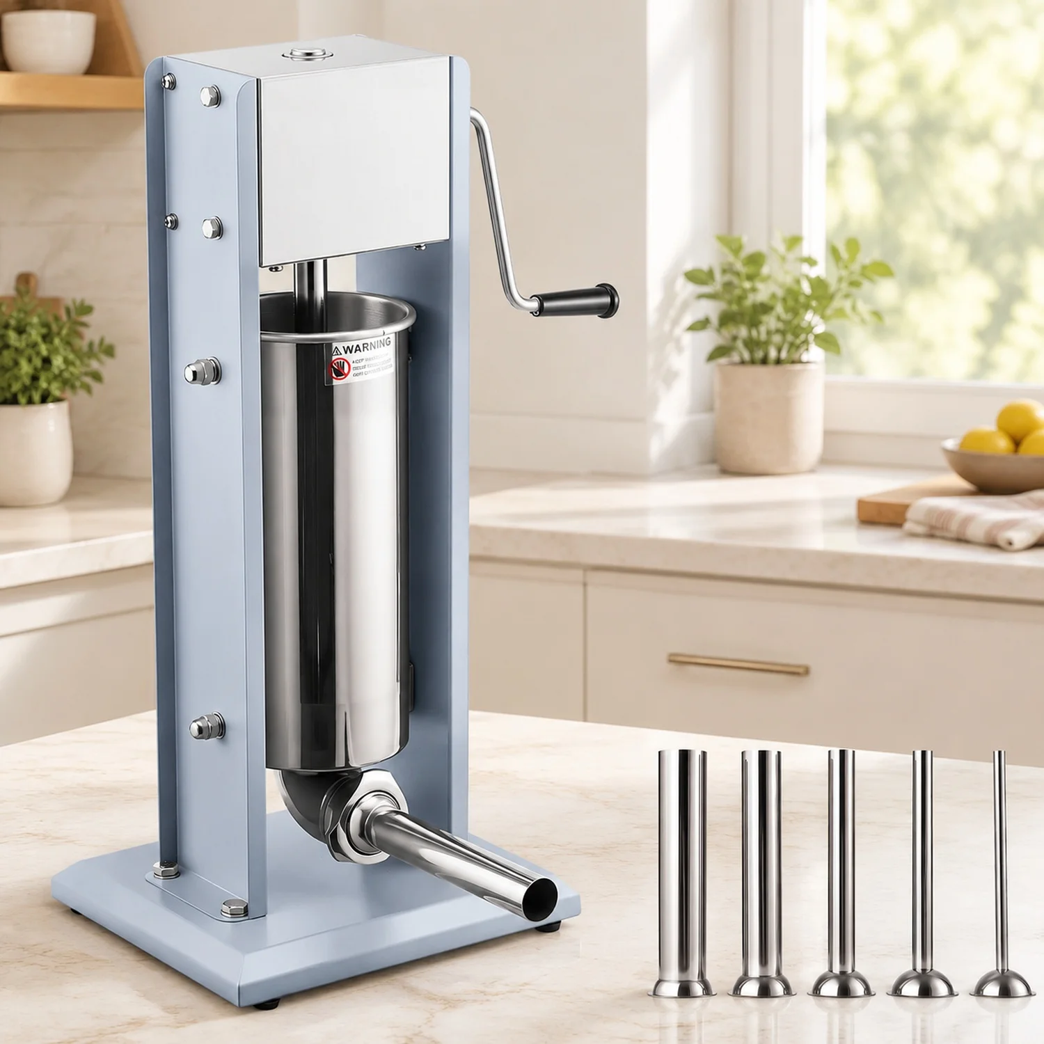 Manual Sausage Stuffer, 11 LBS / 5 L Vertical Meat, Heavy Duty Casing Stuffing Machine, Dual-Speed Stainless Steel Filler with 5