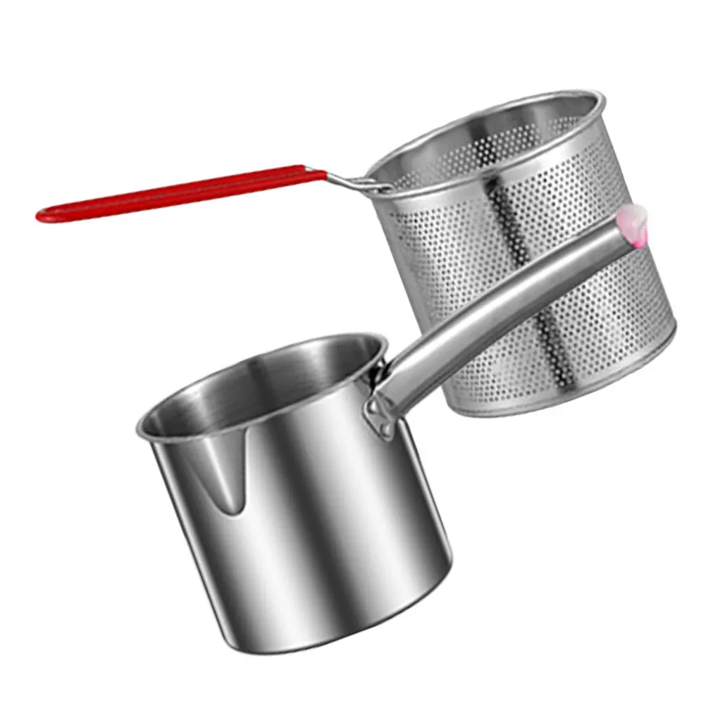 1Set Stainless Steel Multi-Functional Deep Fry Basket Set with Ergonomic Handle Oil-Filtering Frying Pot for Home Kitchen Fast