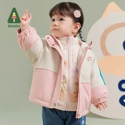 Amila Baby Girl Coat 2024 Winter New Hooded Slight waterproofing antifouling Oil proof Warm   Baby Clothing