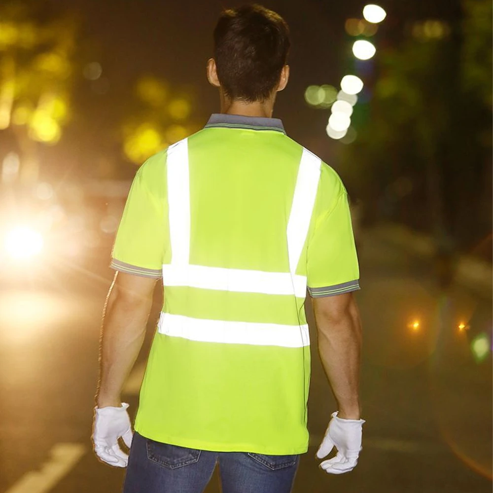 Camicia riflettente uomo lavoro alta sicurezza riflettente gilet luminoso abbigliamento di sicurezza traspirante Quick Dry maglietta ad alta