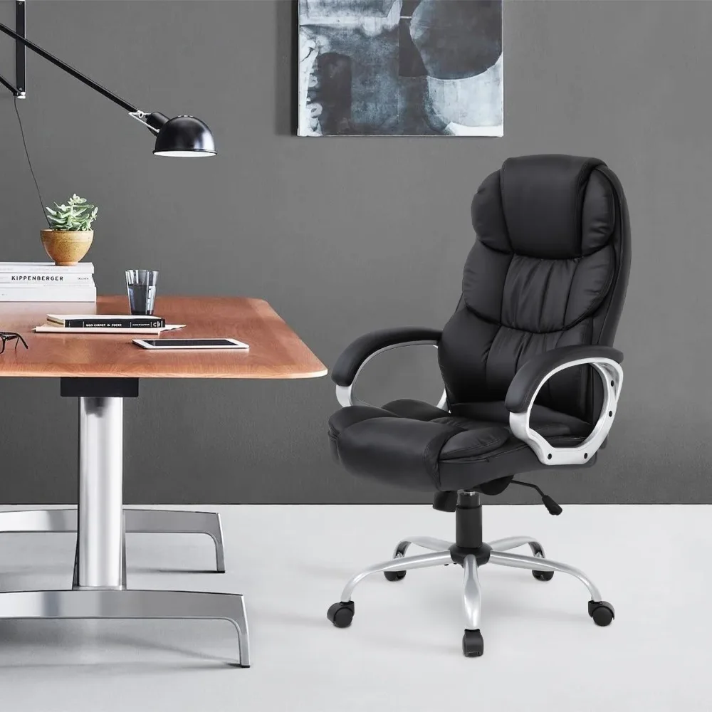 Ergonomic Office Chair with Lumbar Support Headrest PU Leather Rolling Swivel Computer Desk Chair for Back Pain Relief