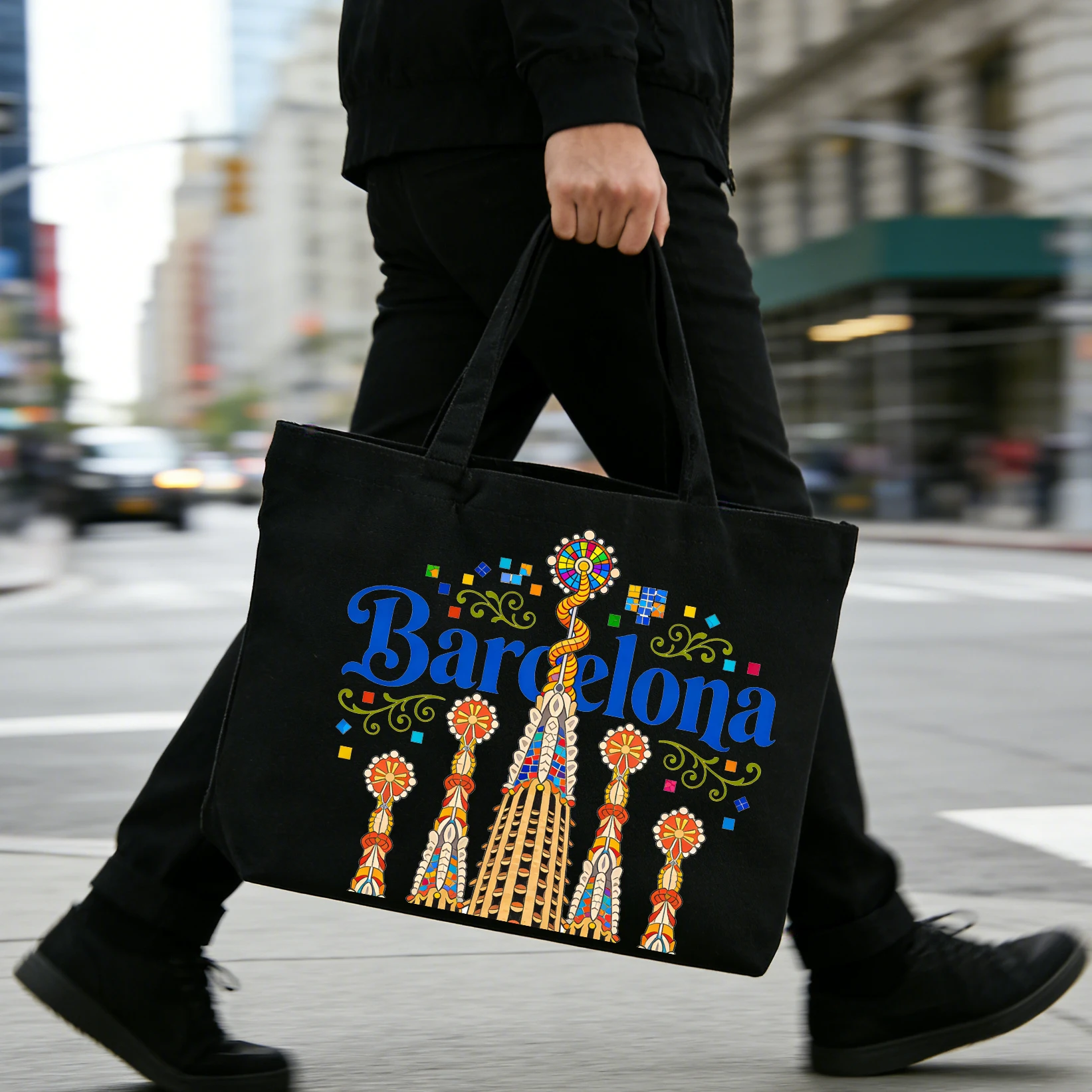 

1pc Spain Famous Landmark Architecture Theme Canvas Bag One Shoulder Canvas Bag Handheld Sail Bag Handheld Eco friendly Bag.