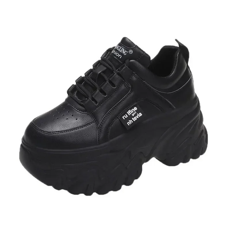 Women Solid Color Versatile Height Increased Shoes  Black White Casual Sports Shoes Lace Up Thick Sole Shoes Breathable Low Shoe