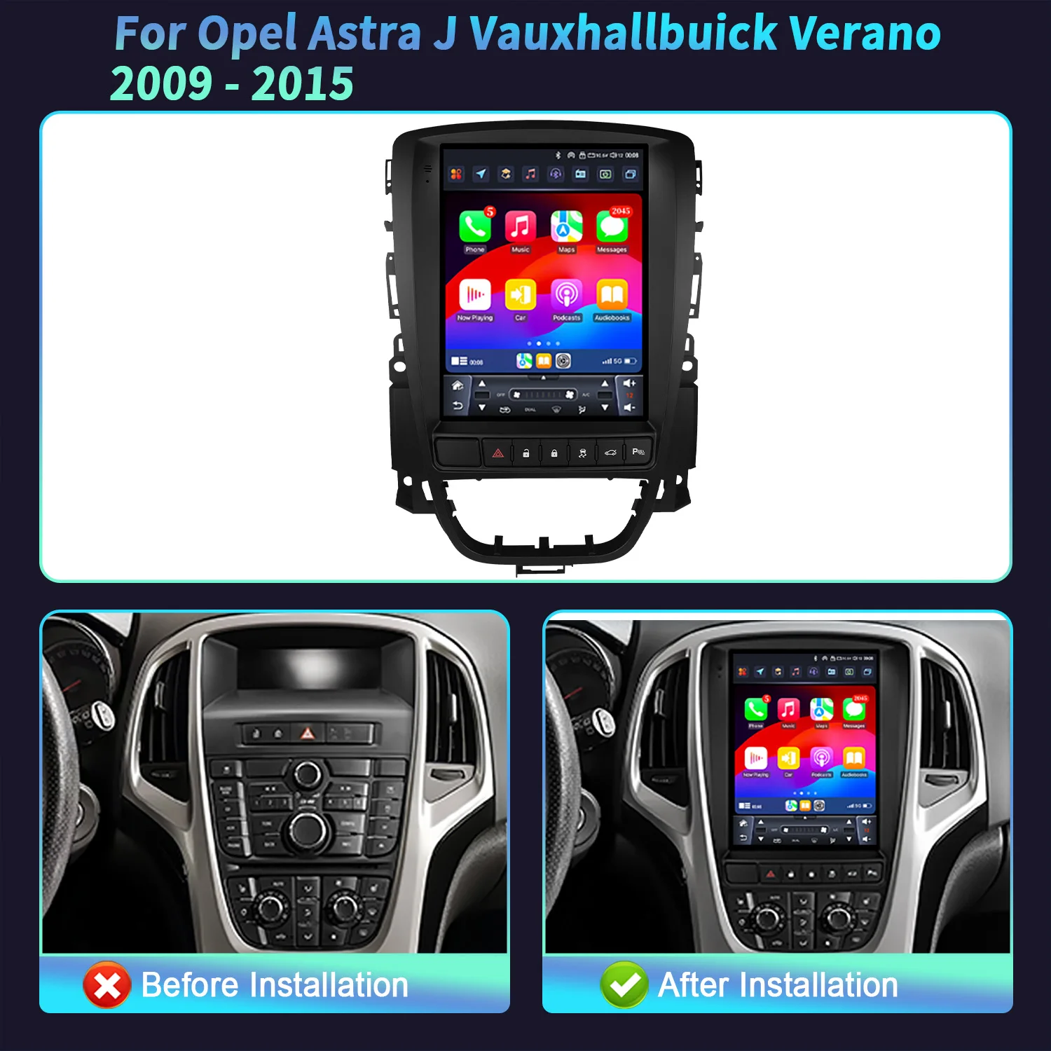 9.7inch For Opel Astra J Vauxhallbuick Verano 2009-2015 Android 14 Car Radio Multimedia GPS Wireless Apple Carplay Screen Stereo