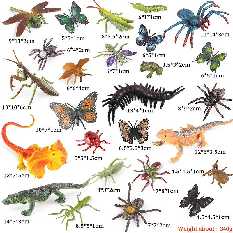 Oenux Nieuwe Insecten Dieren Set Actiefiguren Bos Vlinder Bee Spider Lieveheersbeestje Bidsprinkhaan Model Beeldjes Kinderen Onderwijs Gift Speelgoed