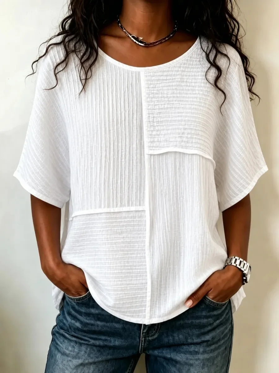 6 Fashion Leisure Texture Solid Color Round Neck Short Sleeve Women's T-shirt