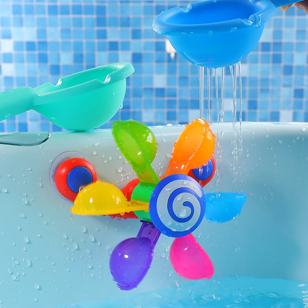 Colorful Waterwheel Bathing Sucker Baby Bath Toys Bathtub Water Spray Play Set Shower Sprinkler Toy For Kids Toddler Children