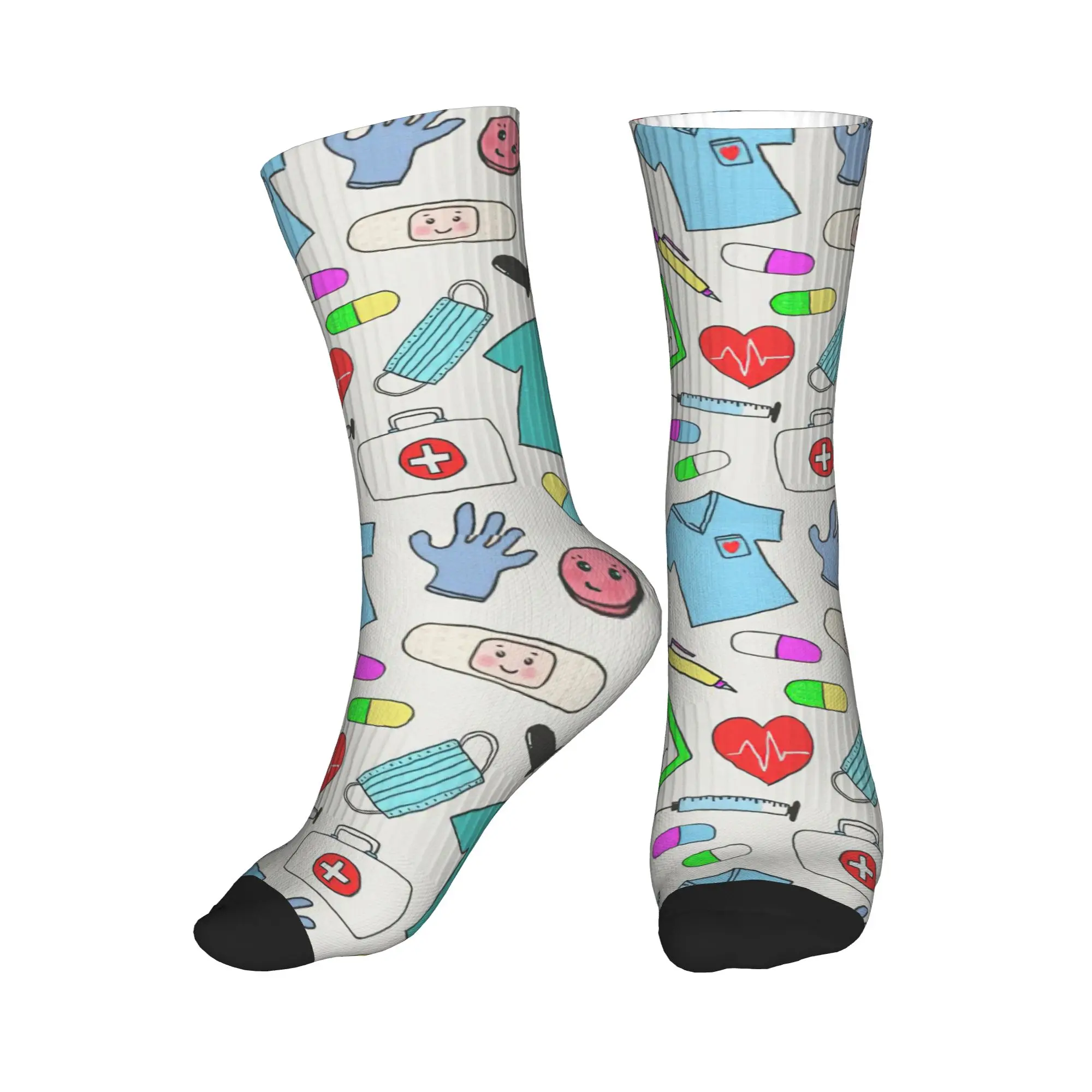 

Всесезонные спортивные носки средней длины с ярким узором для медсестер, влагоотводящие, повседневные, для мужчин и женщин