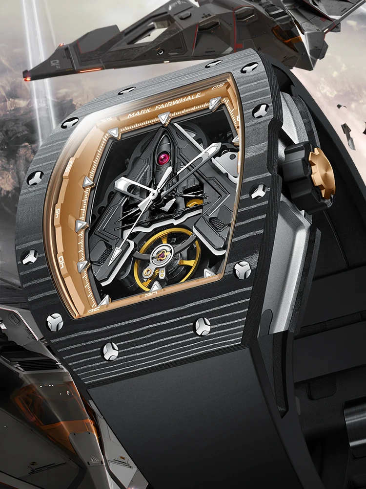 

Carbon fibre Sports Automatic Watch Luxury Men's Watch Install Automatic Mechanical HFluoro Rubber Strap Shipping Free Watch