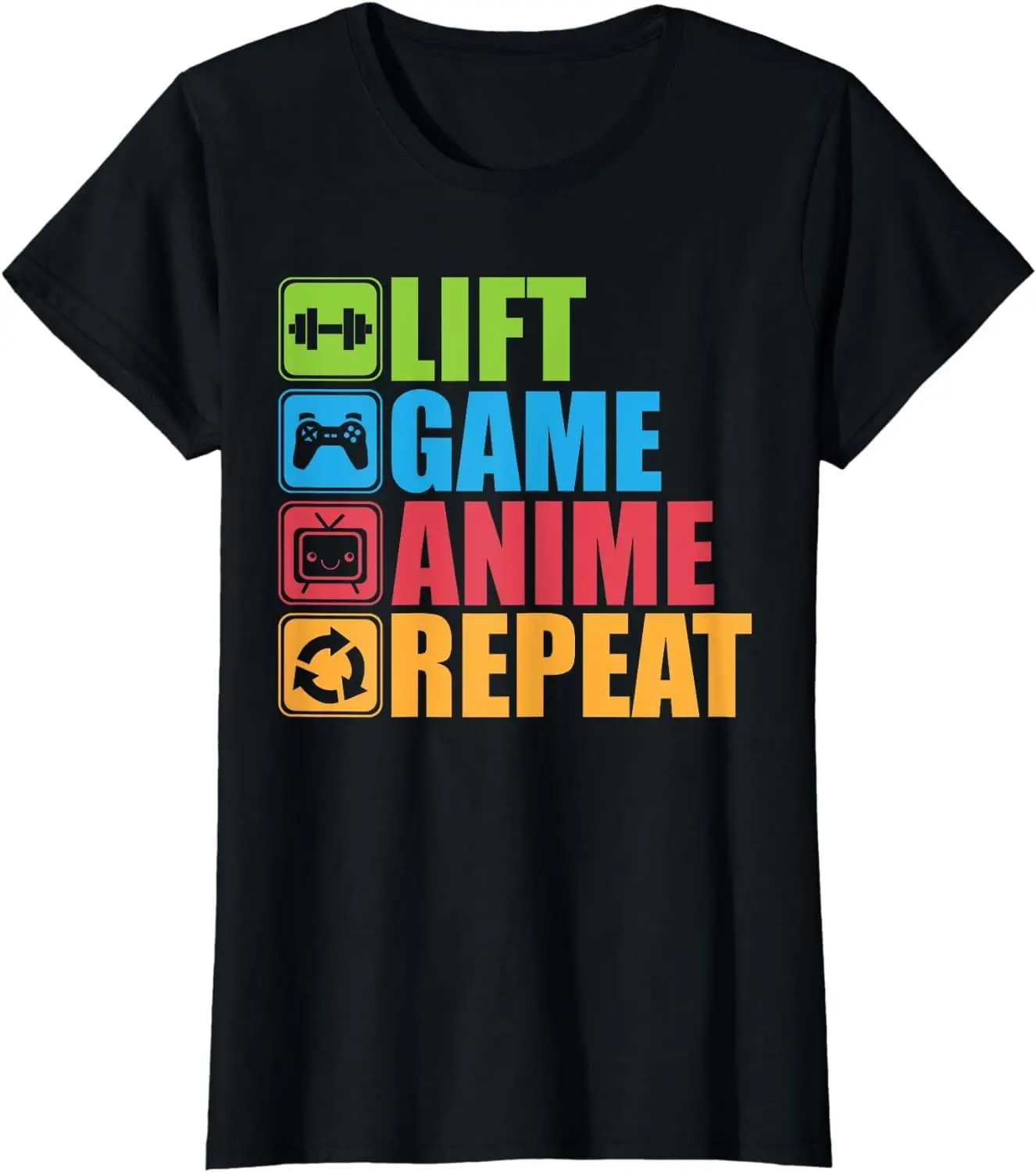 Lift Game Anime Repeat Women's Crew Neck Casual Short Sleeve Vintage Summer Graphic T-Shirt