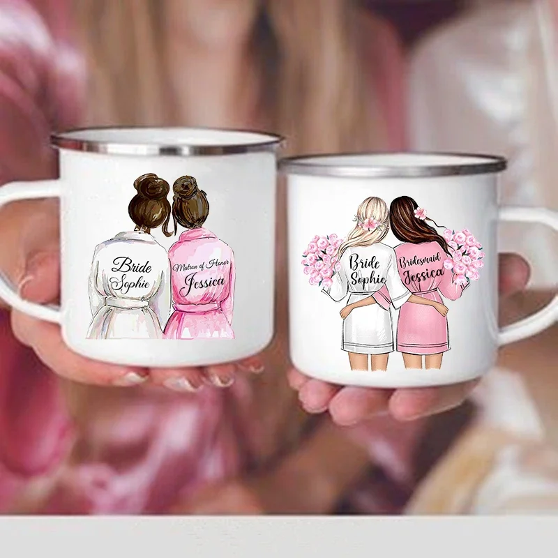 Personalized Enamel Mug Custom Name Tea Coffee Wine Mugs Bride Bridesmaid Cup Engagement Wedding Party Gifts for Maid of Honor