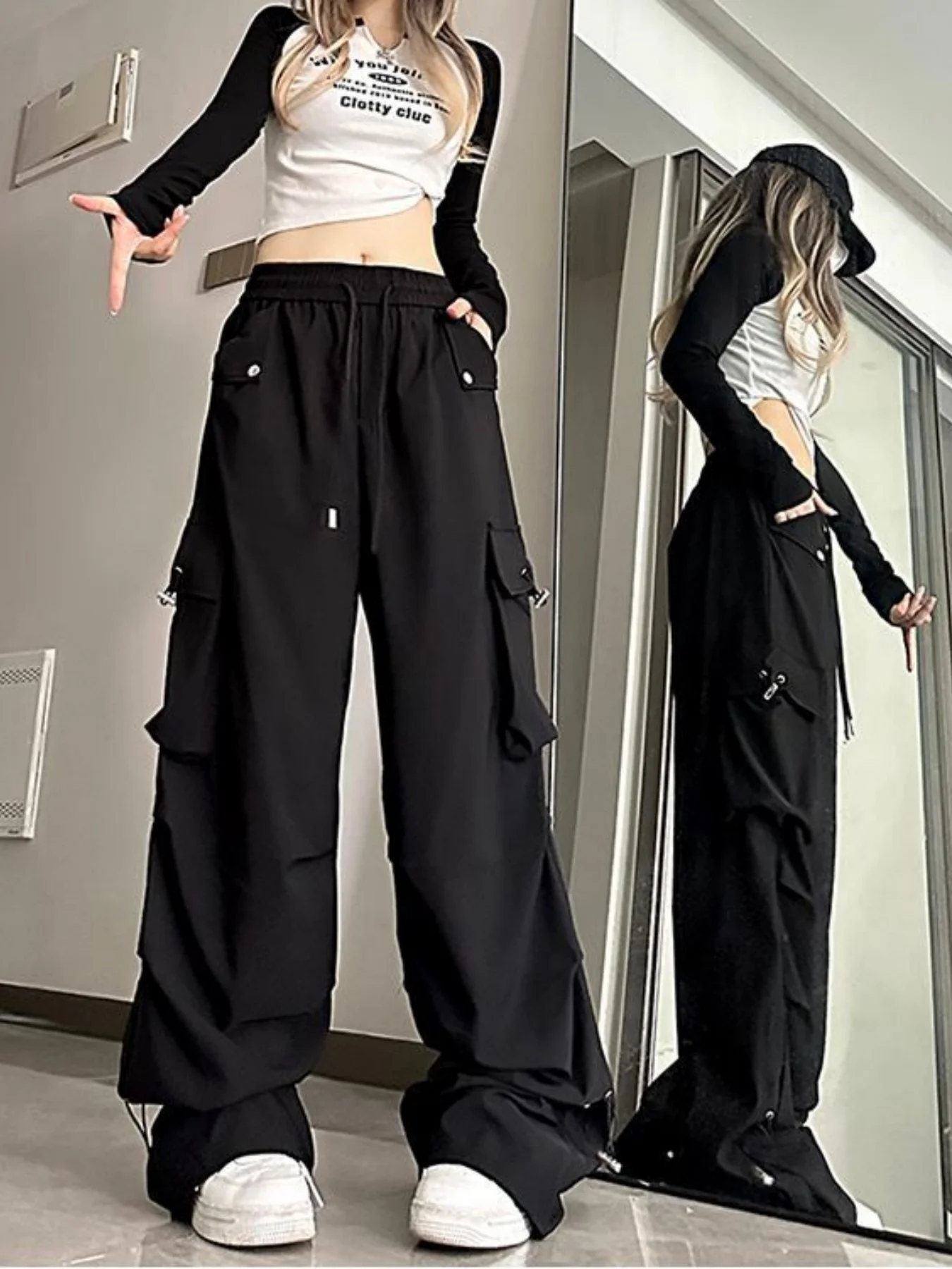 봄과 가을 신상 캐주얼 얇은 스트레이트 루즈 다용도 스포츠 와이드 팬츠 여성용 한국 스타일 신상 캐주얼 레이지 트렌디 브랜드 스포츠 롱 팬츠