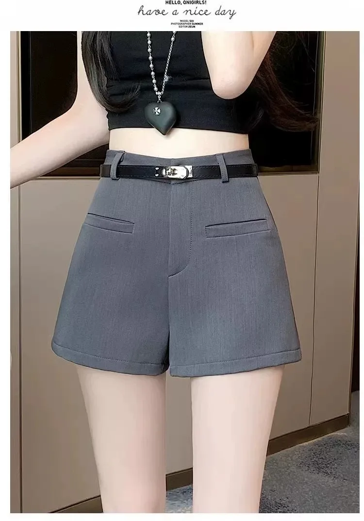 Anzugshorts, Stiefelhosen, Damen-Sommerhosen mit hoher Taille, lockere Passform, figurformend, weites Bein, „Spicy Girl“-Stil, A-Linien-Shorts, für kleinere Statur. – Detail 10