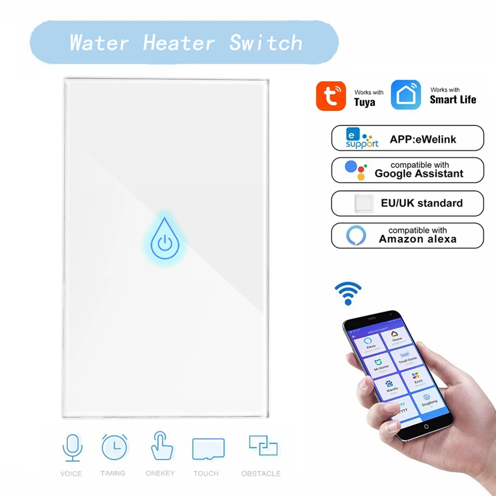 

Wifi smart boiler water heater switch tuya App alexa Google home voice control neutral wire installation sensor switch 110V 220