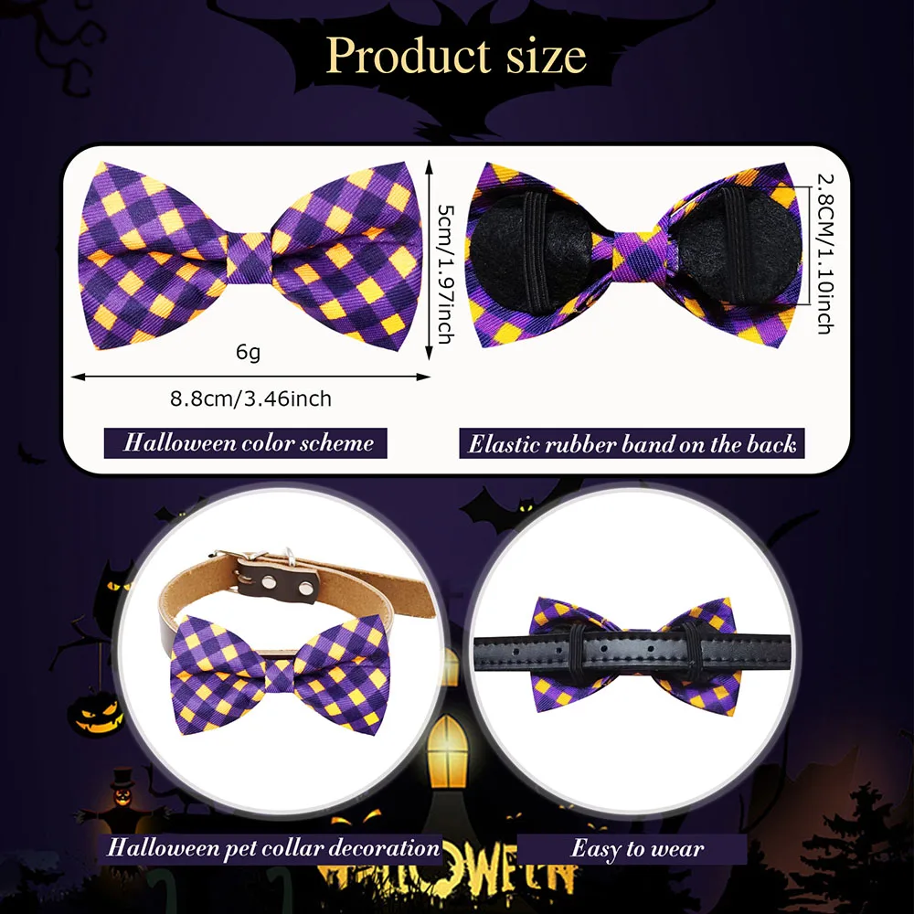 20PCS Pet Collar Halloween Series Dog Bow Tie Adjustable Classic Plaid Pet Neckties Bowties For Dogs Pet Grooming Accessories