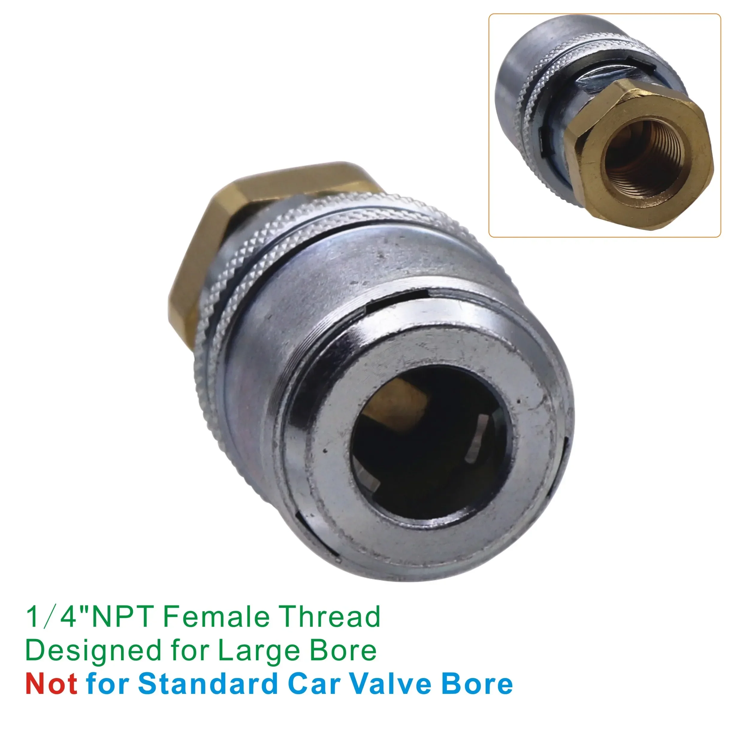 Closed End Large Bore Air Chuck Lock On Nickle Plated Brass Stem 1/4\