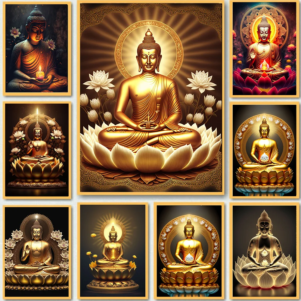 Lotus Meditation Buddha Statue Sculpture Art Poster Aesthetics Zen Religion Canvas Painting Edition Living Room Wall Home Dec