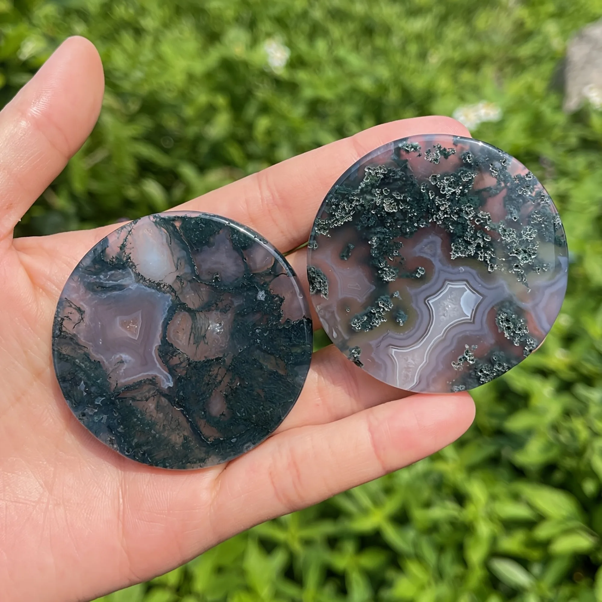 Natural Moss Agate Round Slice for Home Decor Drink Coaster Use DIY Craft Desktop Display Stone
