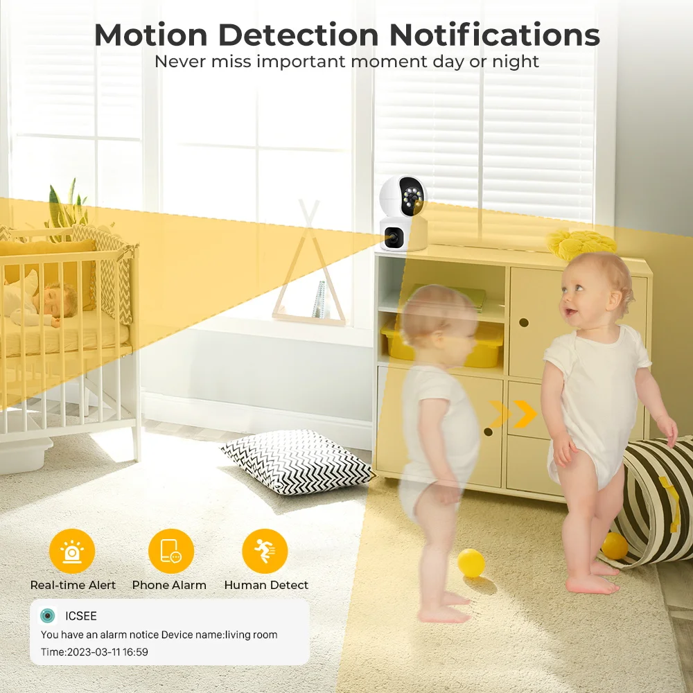 4MP Dual Lens Dual Screen PTZ IP Camera WiFi Baby Monitor Auto Tracking Color Night Vision Video Surveillance Security Camera