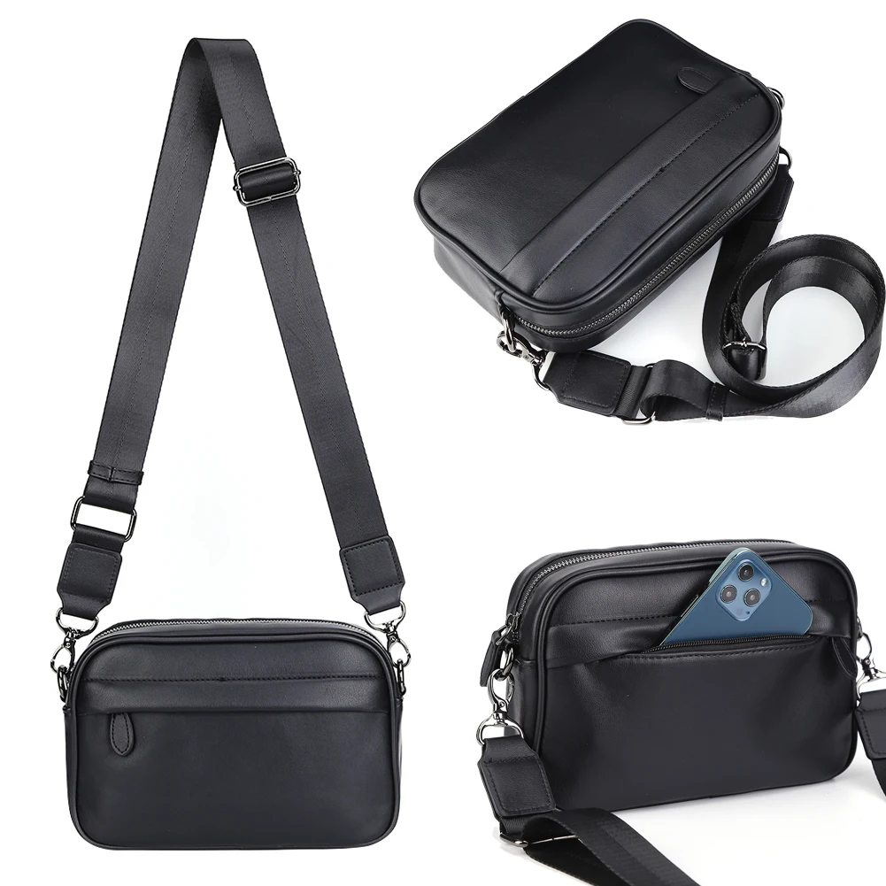 Luxury Business Shoulder Bag for Men Design Plaid PU Leather Messenger Crossbody Bag Casual Zipper Small Square Sling Bag Pouch