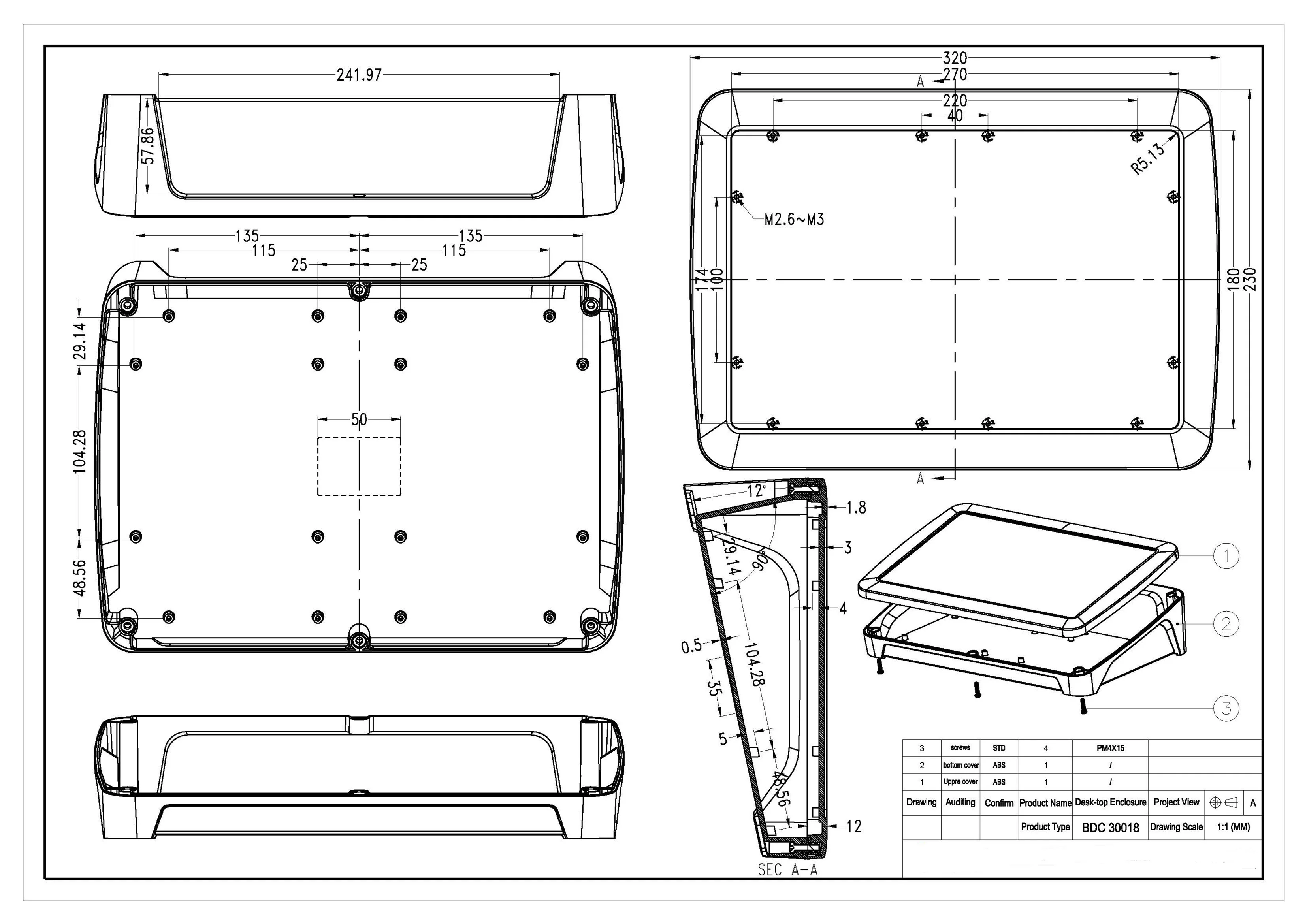 DIY plastic enclosure Electronics junction box ABS project box Plastic Housing speaker box 320*230*86.5mm