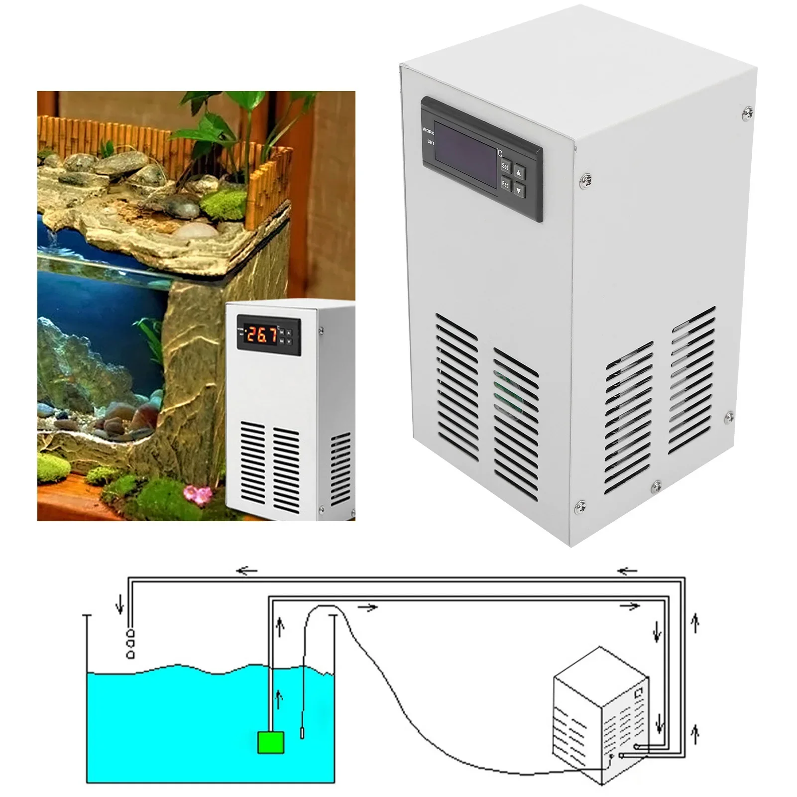 Aquarium Chiller Constant Temperature Cooling System Fish Tank Water Chiller Aquarium Water Chiller Silent Cooler 110V‑240V