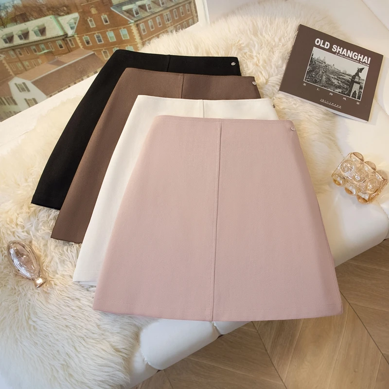 Falda sencilla de cintura alta de aodón da acampanada para mujer, Falda corta profesional OL de verano, falda de medio ...