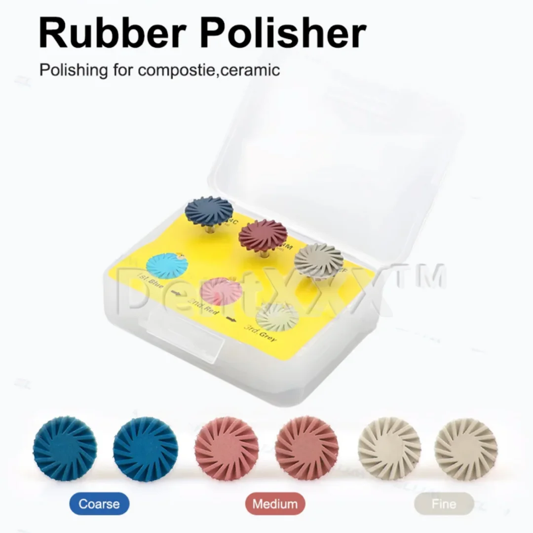 6 Composite Resin Polishing Discs, Rubber Polishing Wheels 14mm, 3-Color Cyclone Wheels with Gold Ra Shank, Shank Diameter 2.35mm, for Soft Metals, Wood, Stone, Pvc, Jade, Ceramic Tiles, Marble, Plastic, Agate, Glass, Crystal, and Non-Ferrous Metals