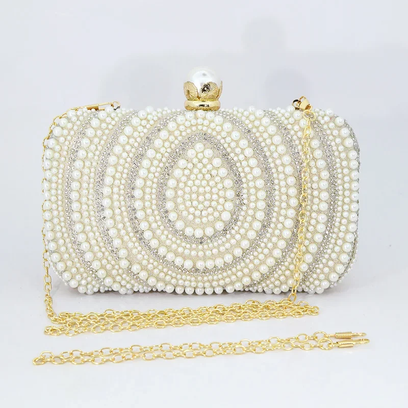 

Beaded Pearl Evening Clutch Bag Latch Women Rhinestone Wedding Bridal Dinner Party Purse Female Stylish Evening Shoulder Bags