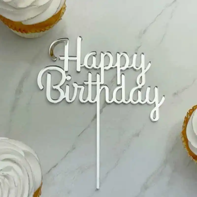 Neuer Einfacher Happy Birthday Cake Topper Dekoration Gold Acryl Kuchenflagge für Geburtstagsparty Kuchendekoration Süße Dessert-Verzierung – Detail 5