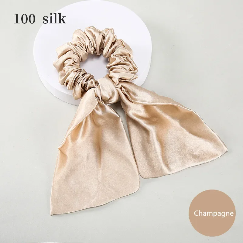 100% Pure Mulberry Silk Hair Bows Scrunchies Silk Bowknot Elastic Hair Bands Ties Headwear For Women\'s Luxury Hair Accessories