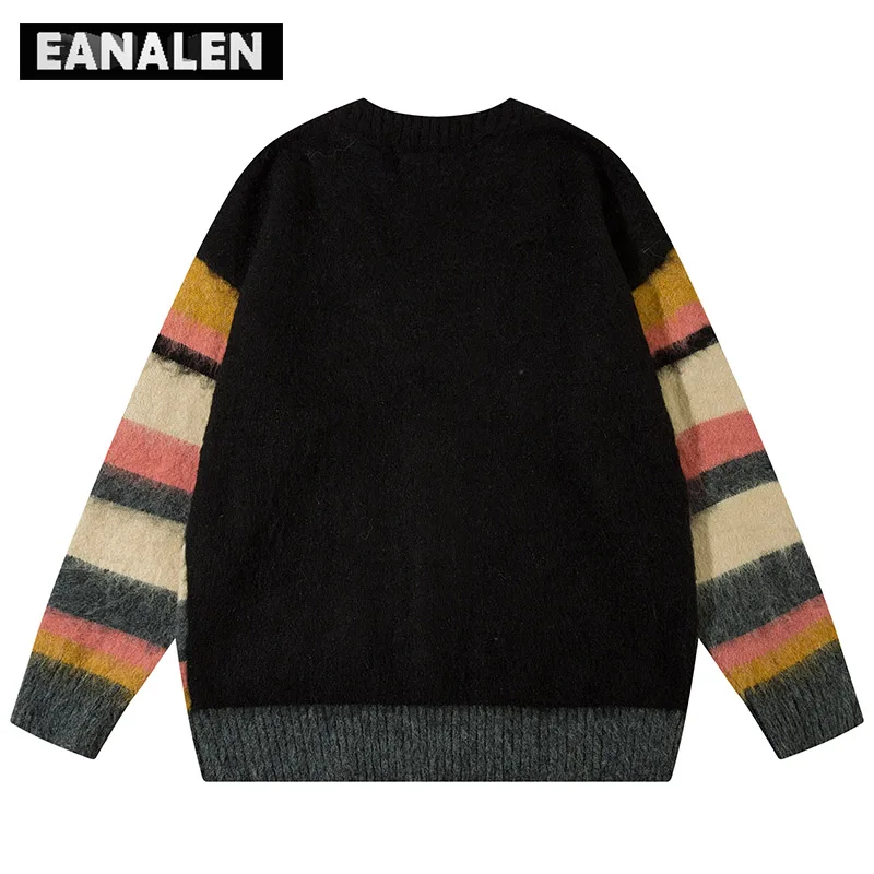 Harajuku Vintage Striped Cardigan Women\'s Winter Oversized Knitted Button Cardigan Jacket Jumper Casual Grandpa Ugly Sweater men