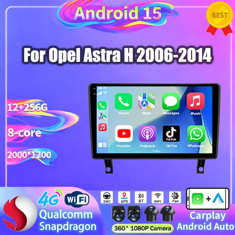 9 Inch Carplay Android 15 For Opel Astra H 2006 - 2014 Car Radio Player Navigation GPS Bluetooth Multimedia NO DVD 2DIN